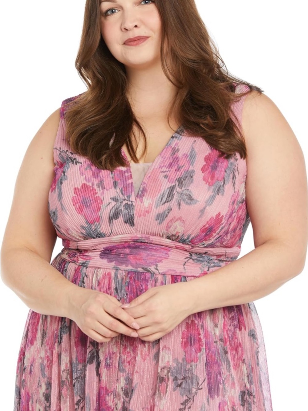 R&M Richard’s Floral Maxi Dress w/ Illusion V-Neck and Slit Size 14W